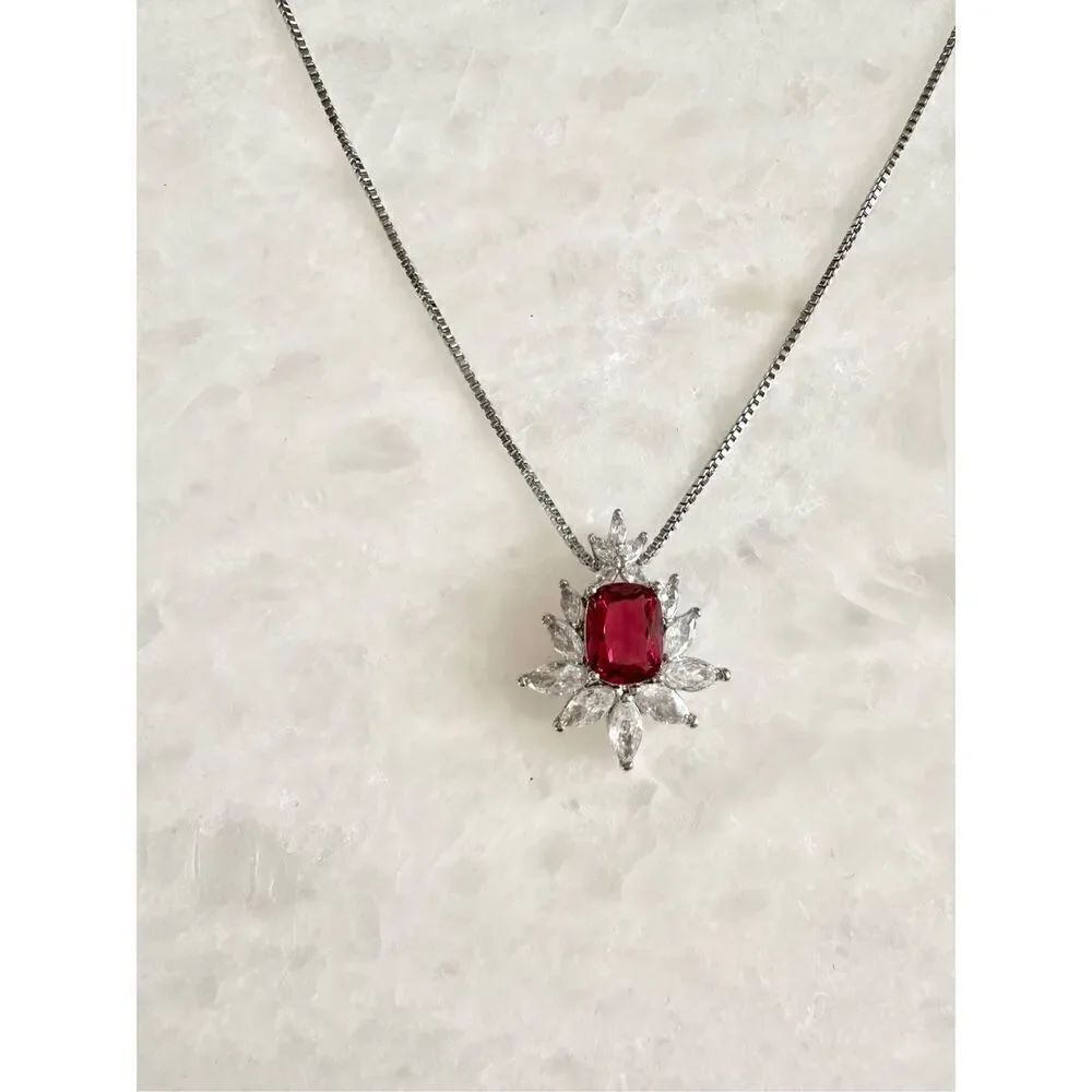 Ruby red cubic zirconia pendant necklace